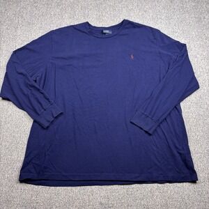 Vintage Polo Ralph Lauren Shirt Men's 2XL Navy Blue Long Sleeve Small Pony Red